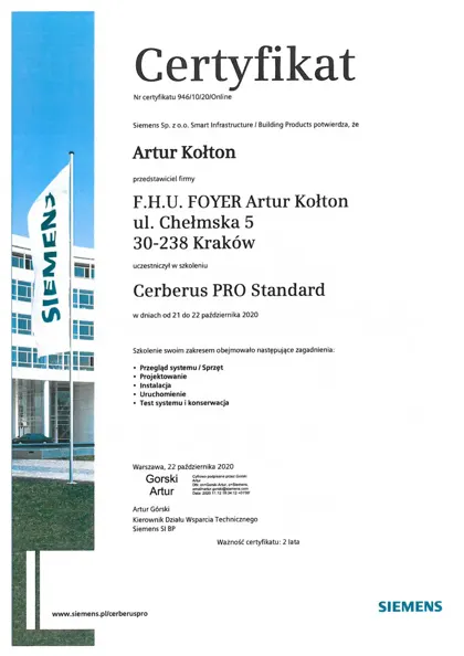 Skan: Certyfikat serwisowy FOYER · C224-2012-2112-140