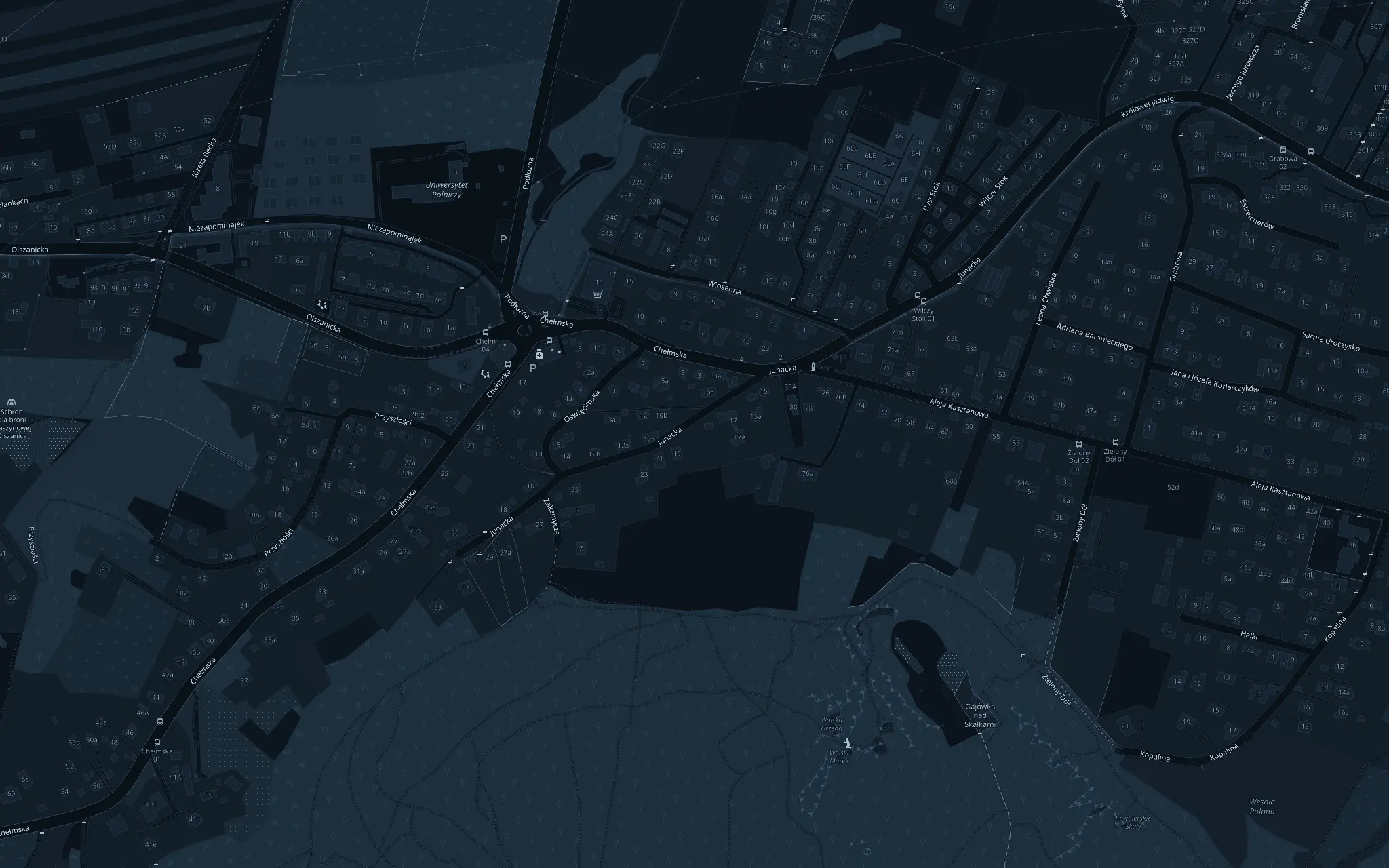 Mapa okolicy ul. Chełmskiej 1 w Krakowie, dzielnica Zwierzyniec